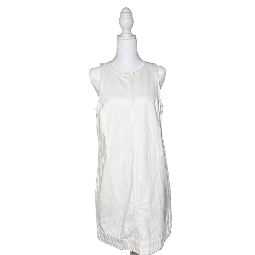 NWT J.Crew Minimalist Denim Shift Dress White Sleeveless Raw Hem Womens Size 4